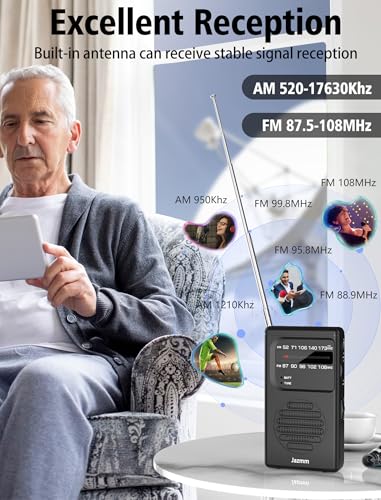 Portable Radio AM FM Best Reception Gift for Elder Battery Operated Radio with 3W Large Speaker Portable Radio AM FM wit