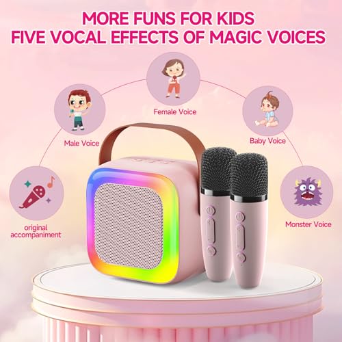 Mini Karaoke Machine with 2 Wireless Microphones for Kids Teen Adults Gifts  
Mini Karaoke Machine with LED Lights for C